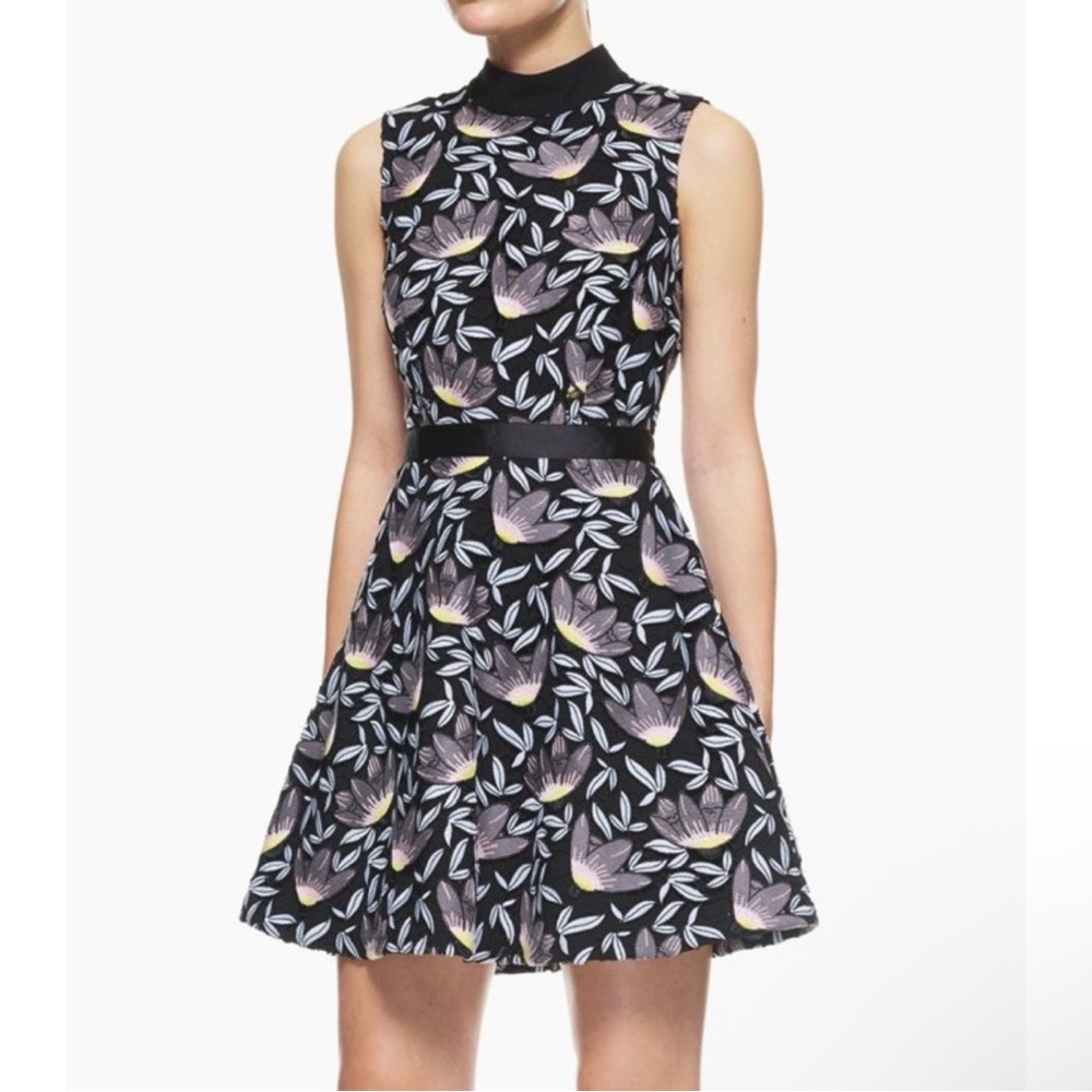 Self-Portrait Blue Peony Floral Lace High Neck Mini Dress Size 8
